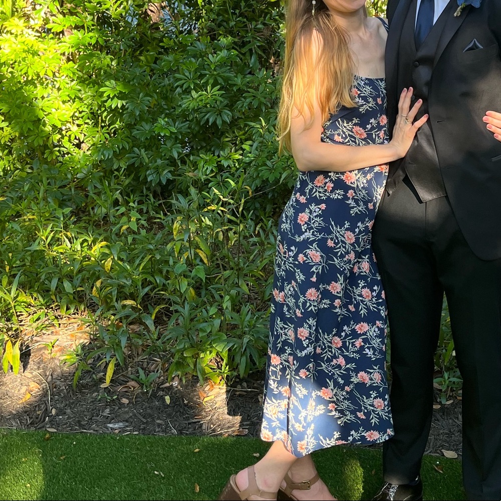 Navy floral midi dress